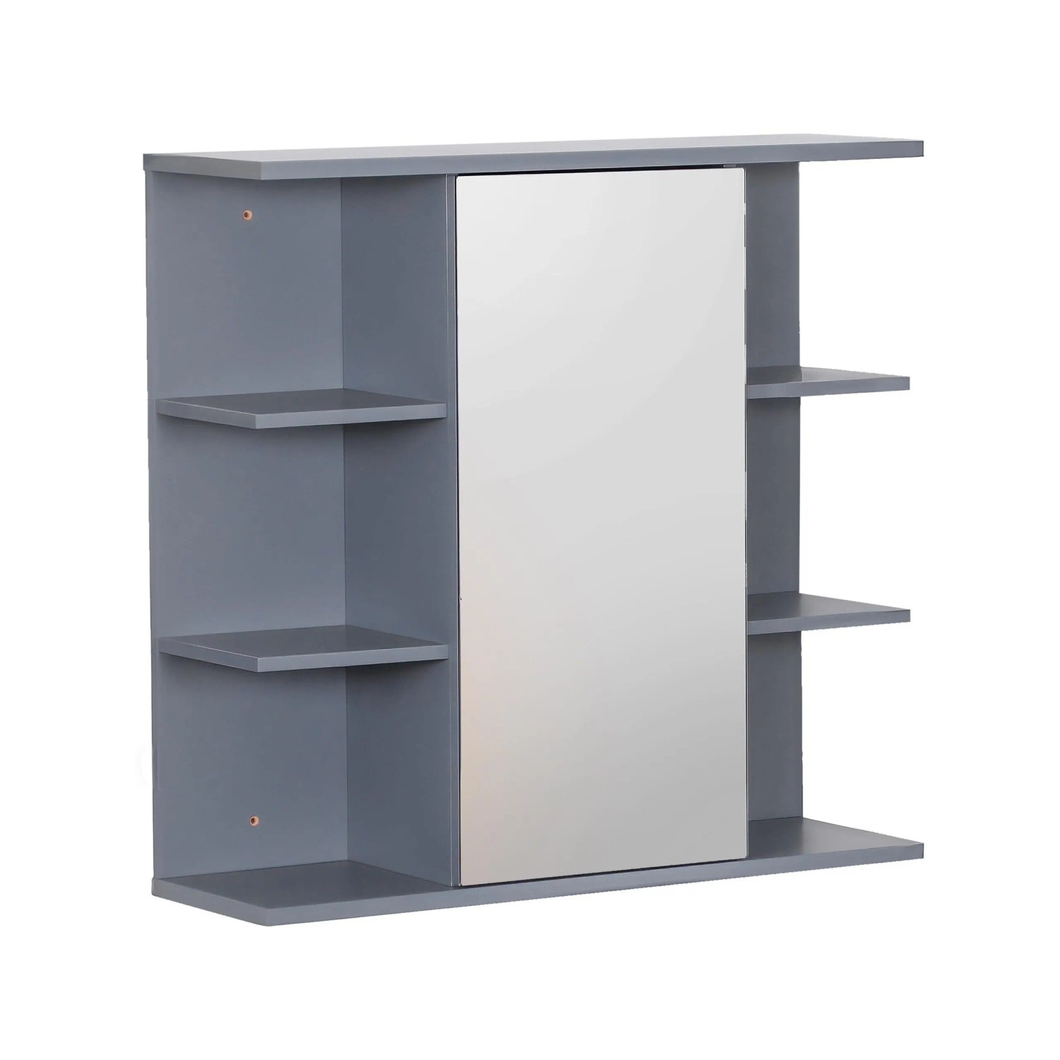 Relaxdays Spiegelschrank MDF Glas Grau Wandmontage Mit 8 Ablagen 64 cm x 62 cm x 21 cm 11,4 kg