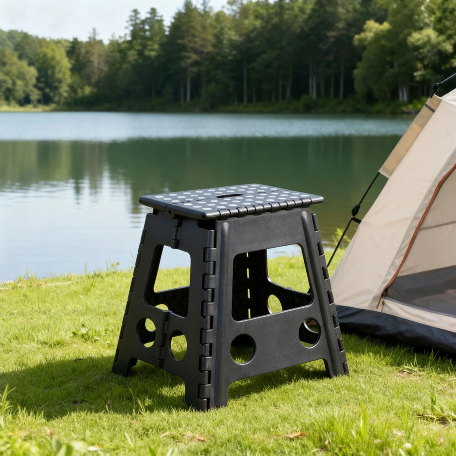 Relaxdays Klapphocker XL Kunststoff Schwarz Faltbar 39 cm x 39 cm x 32 cm 1,5 kg_3