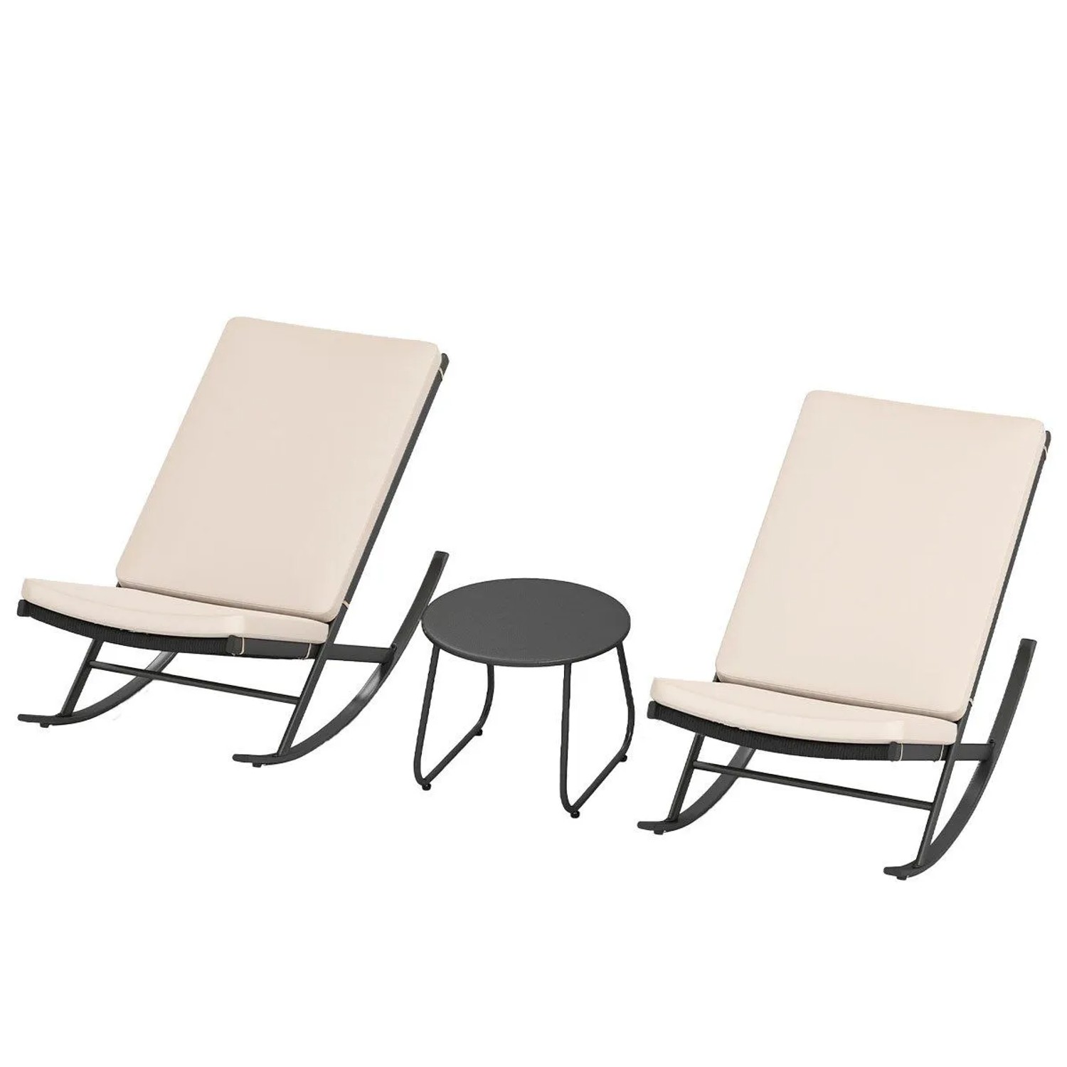 Costway 3-TLG. Schaukelstuhl mit Gartentisch Outdoor Schaukelsessel