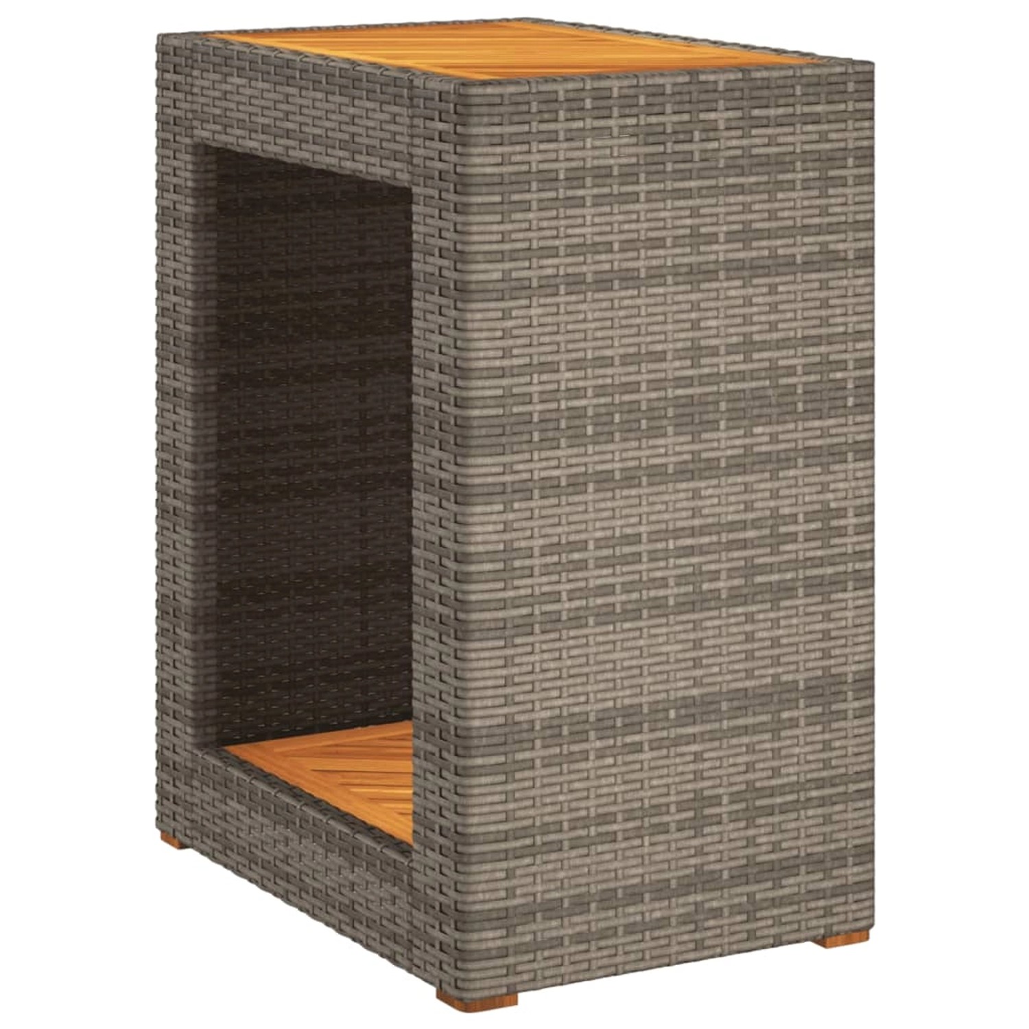 vidaXL Garten-Beistelltisch mit Holzplatte Grau 60x40x75cm Poly Rattan 3663 günstig online kaufen