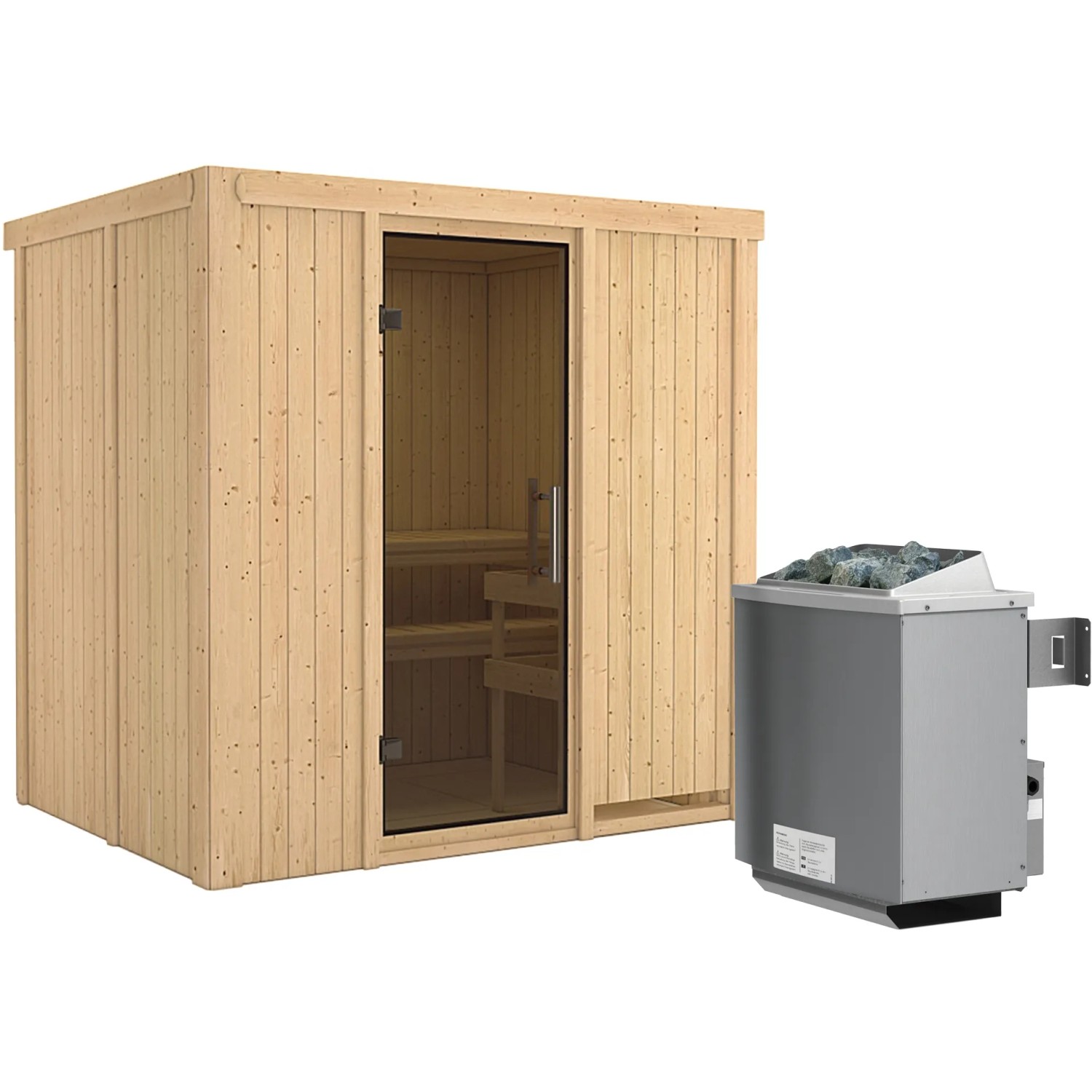 Karibu Sauna-Set Bjarne inkl. Ofen 9 kW mit integr. Steuerung, Tür Graphit