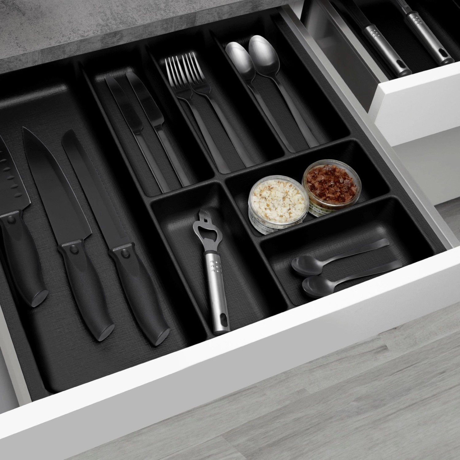 SOTECH ORGA-BOX-2 Besteckeinsatz Tiefe 462 mm Höhe 50,5 mm Für Nobilia Küchen Canvas Struktur Anthrazit Breite 509 mm_4