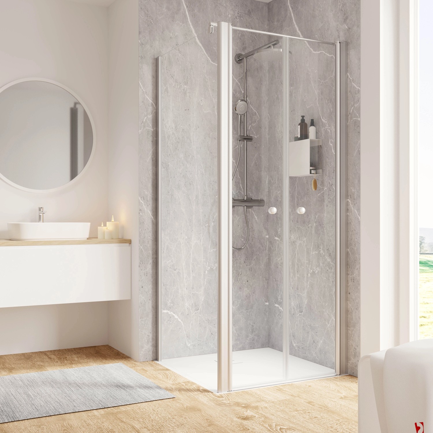 Schulte ExpressPlus Pendeltür und Seitenwand Garant 2.0 Alu-Natur 200 cm x 80 cm