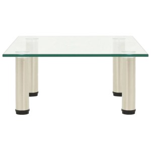 Transparenter vidaXL TV-Tisch aus Hartglas, 40x35x17 cm, mit Edelstahlbeinen.