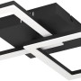 Moderne, schwarze Eglo LED Deckenleuchte mit zwei weißen, quadratischen Leuchtflächen. RGBIC Funktion.