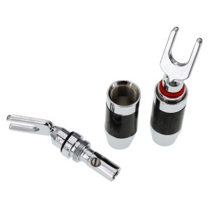 Dynavox Kabelschuhe, Carbon/Rhodiniert, 2er-Set. Kabelschuhe mit Carbonhülsen und rhodinierten Kontakten.