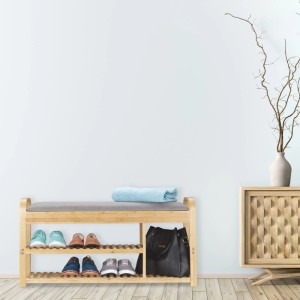 Relaxdays Schuhbank Bambus Natur Grau mit Stauraum 50 cm x 100,5 cm x 33 cm 8,1 kg
