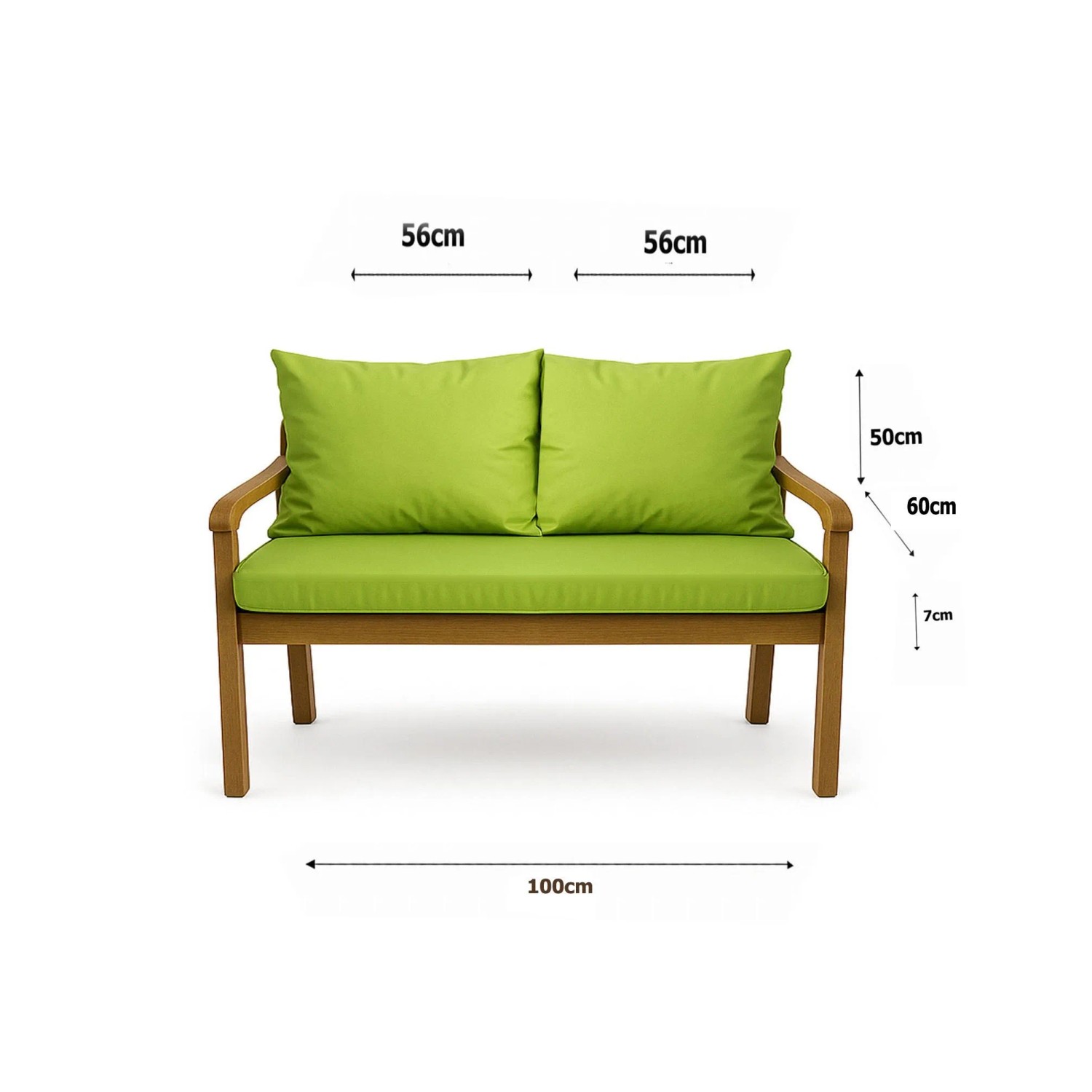 Setgarden Bankkissen Lemon, 100x60 cm + 2 Rückenkissen 50x56 cm für 2-Sitzer Gartenbank.