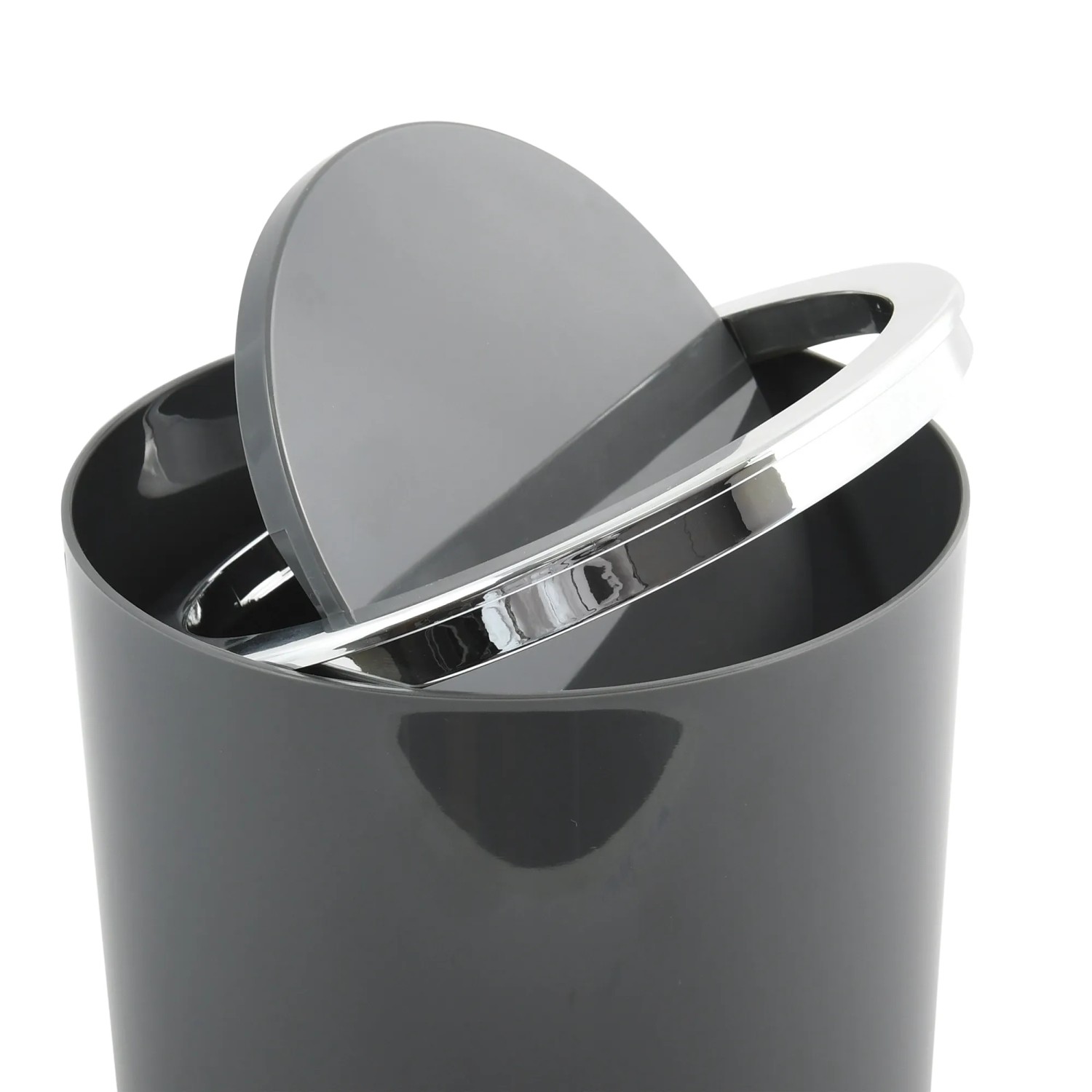 MSV Kosmetikeimer Kamaka, 6 l, Grau, mit Schwingdeckel und silberfarbenem Rand.