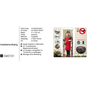 Schwarzer Magnet-Vorhang für Insektenschutz, 220x100cm, einfache Montage ohne Werkzeug.