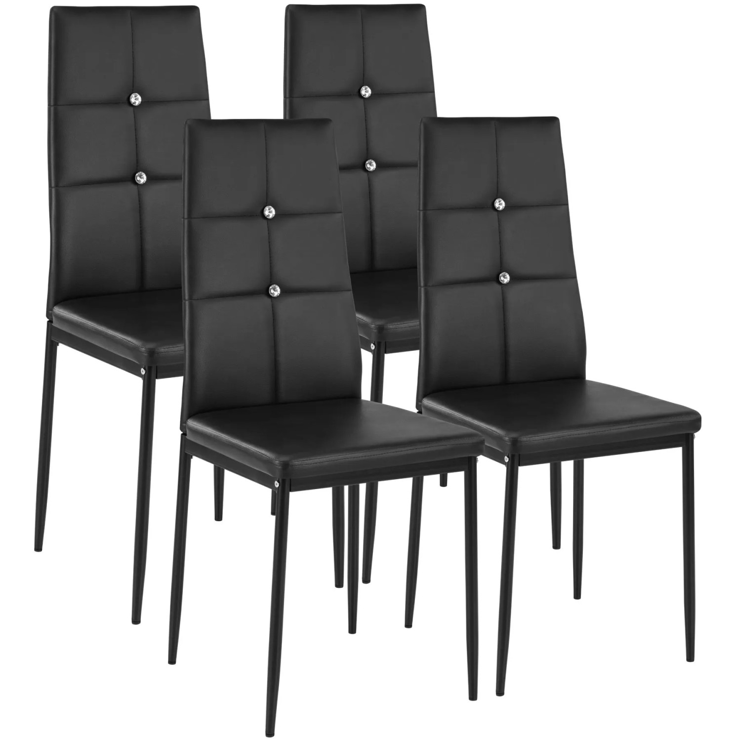 Tectake Set Esszimmerstuhl Julien Gepolstert Mit Kunstlederbezug Hohe Rückenlehne Mit Glitzersteinen 4Er Set 40 x 42 x 97 cm Schwarz