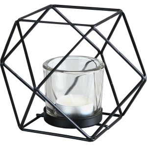 Schwarzer Kleine Wolke Kerzenhalter Polygon mit Glaseinsatz und Teelicht.