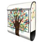 Schwarzer Design Briefkasten mit Motiv "We Are The World" und Zeitungsfach.