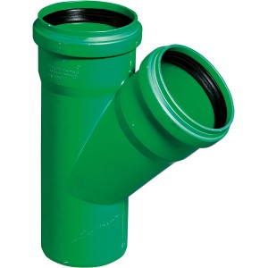 Grünes KG-Rohr 2000 Einfachabzweig DN 125/110, 45 Grad Winkel für Abwasserleitungen.