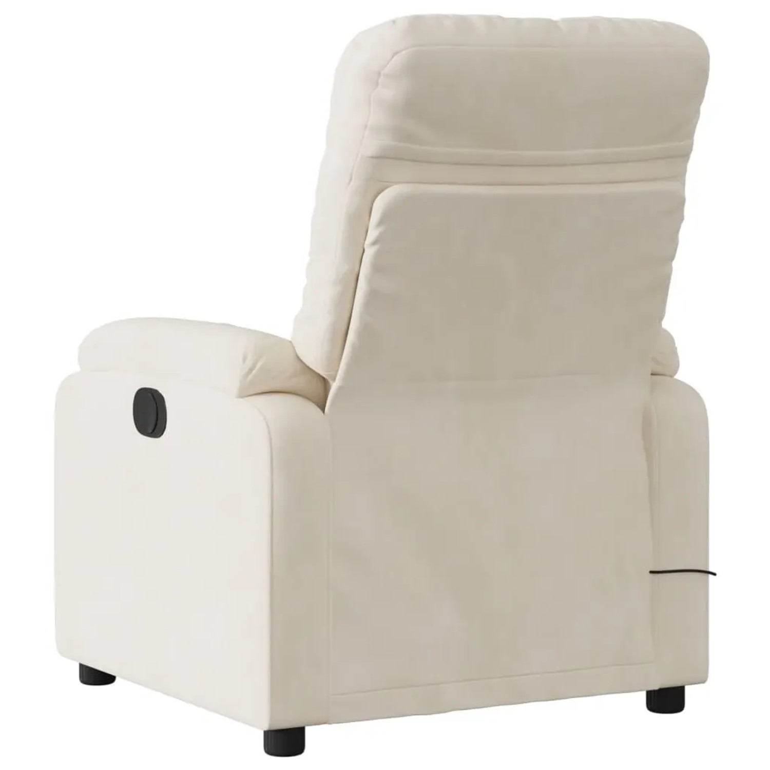 Rückansicht: Beiger elektrischer Massagesessel mit Mikrofaserbezug. Relaxsessel für Wohnzimmer.