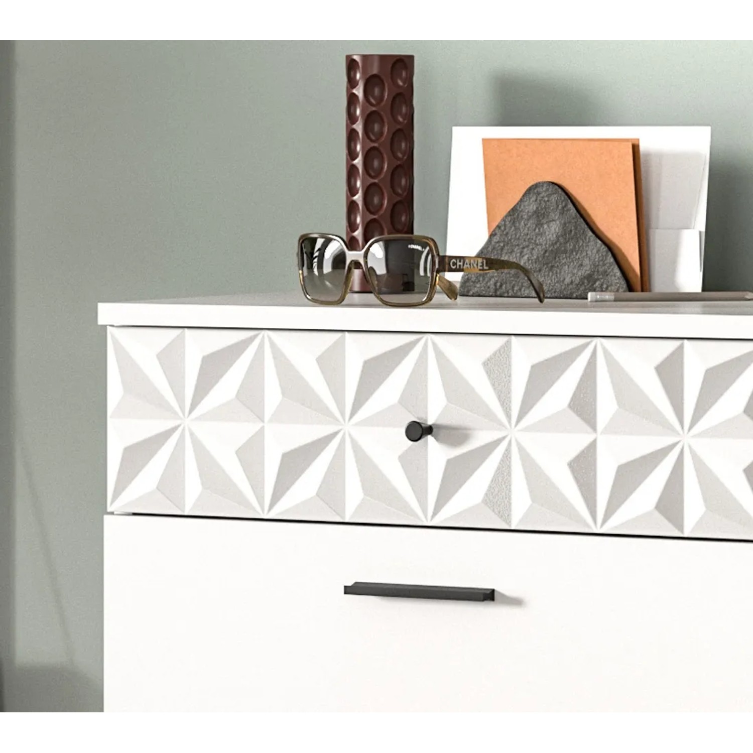 Inn.Furn Schuhschrank Hängend in Weiß Hochglanz 110 cm Relief_3