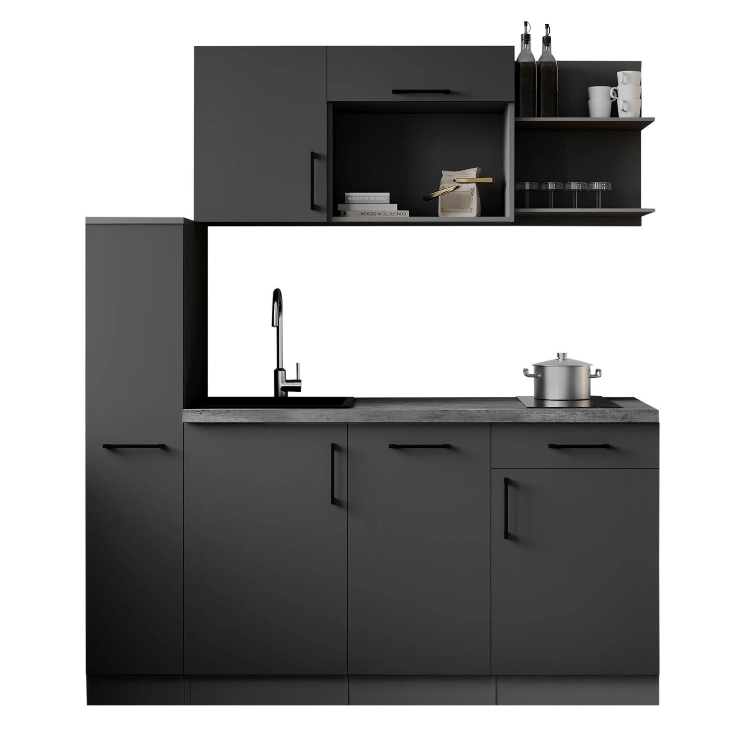 Respekta Singleküche Oliver 175 cm H 200 cm Granit-Optik ohne Mikrowelle