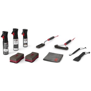 Weber Reinigungsset, 10-teilig für Edelstahl-Gasgrills: Bürsten, Schwämme, Schaber, Spray und Tuch.