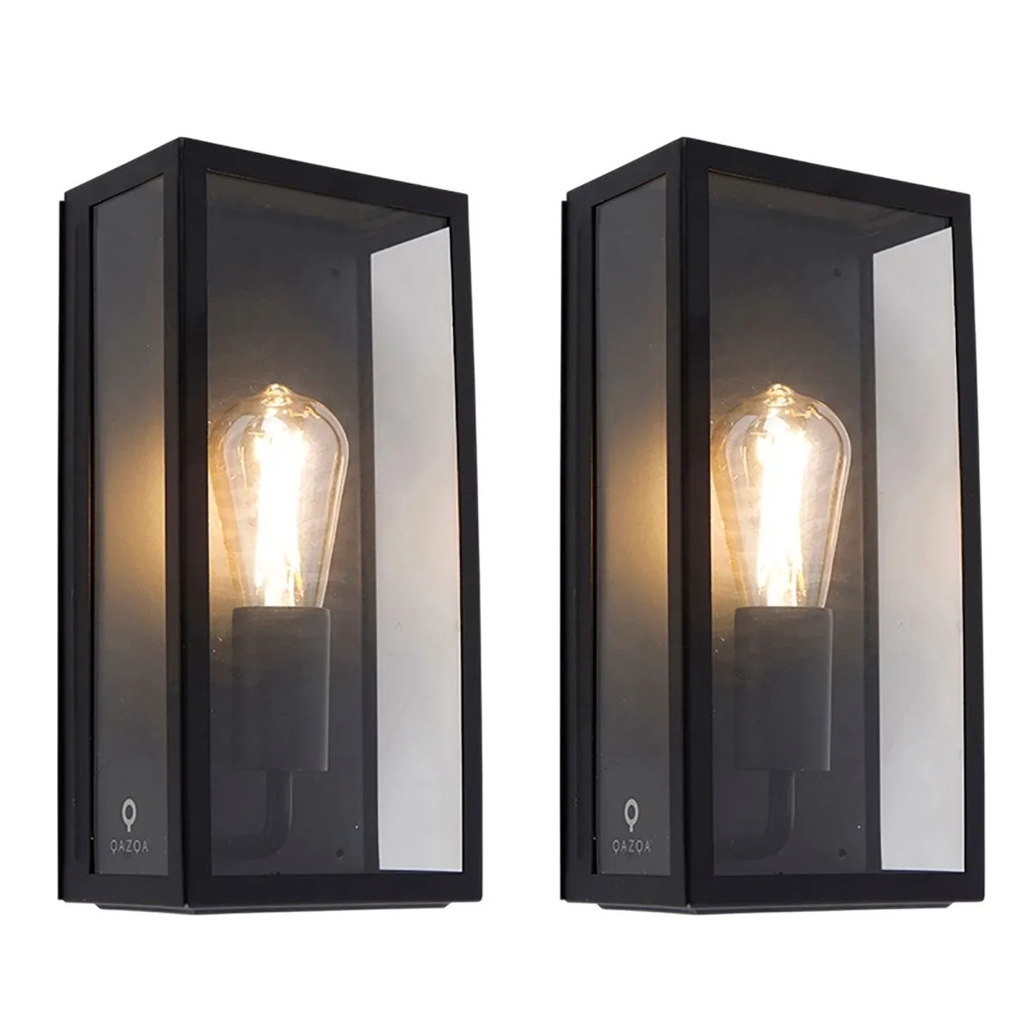 QAZQA Set aus 2 Außenwandleuchten Schwarz IP44 mit Glas Rotterdam