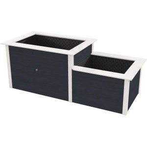 Anthrazitfarbenes Weka 2-Stufen-Hochbeet aus Holz, 205x79x81 cm, mit zwei Ebenen und weißem Rahmen.