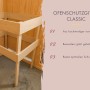 Karibu Saunahaus Jasper: Detailansicht Ofenschutzgitter aus Fichte.