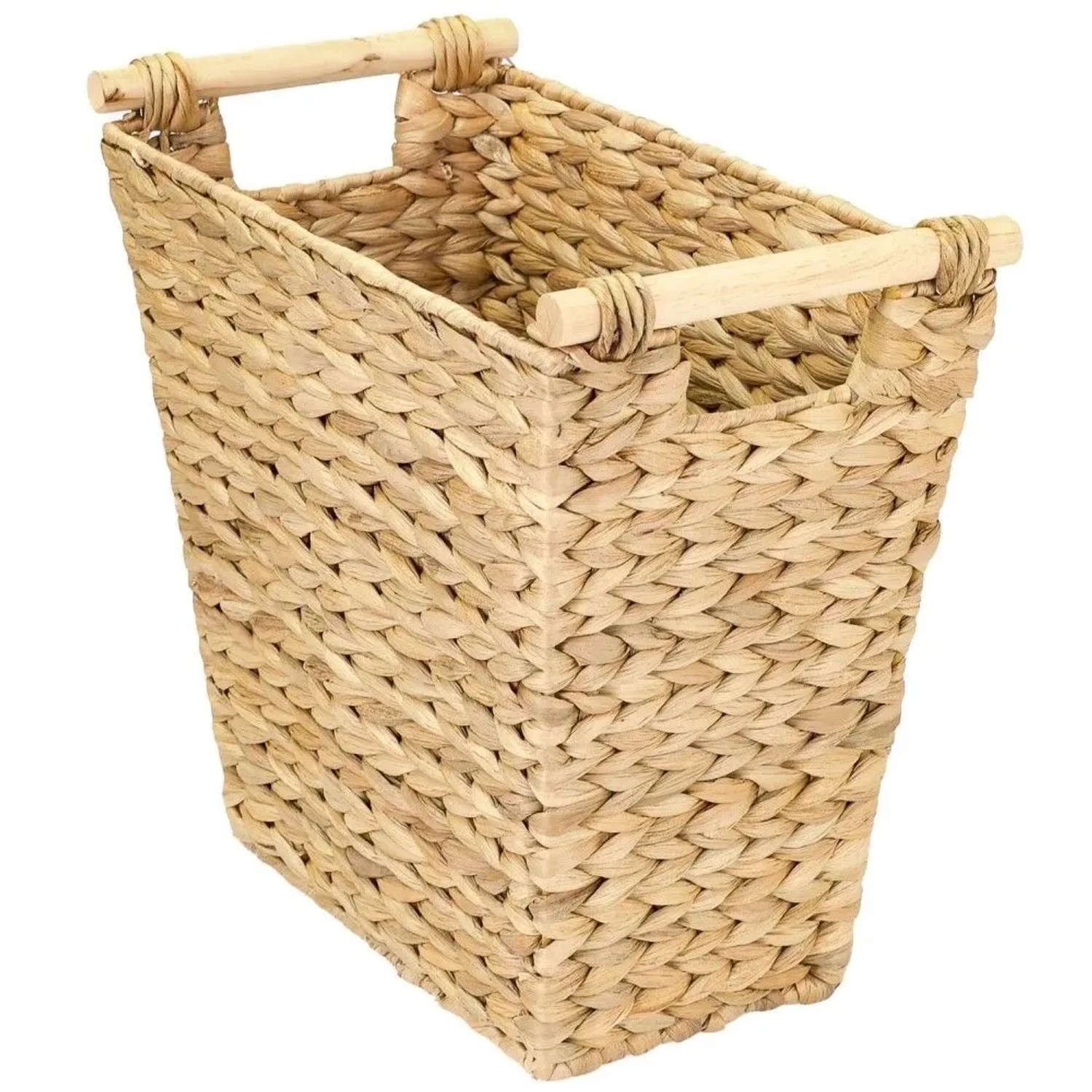 HMF 37252 Papierkorb Büro Aufbewahrungskorb mit Holzgriffen Wasserhyazinthe Trapez 36 x 19 x 33 cm