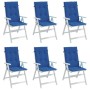 6 königsblaue Hochlehner Gartenstuhlauflagen, gepolstert. Komfortable Sitzkissen für Gartenstühle.