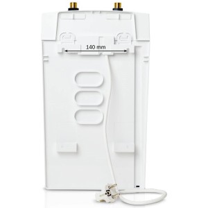 Rückansicht Bosch Tronic Store Compact Kleinspeicher mit Maßangabe 140mm für die Wandmontage.