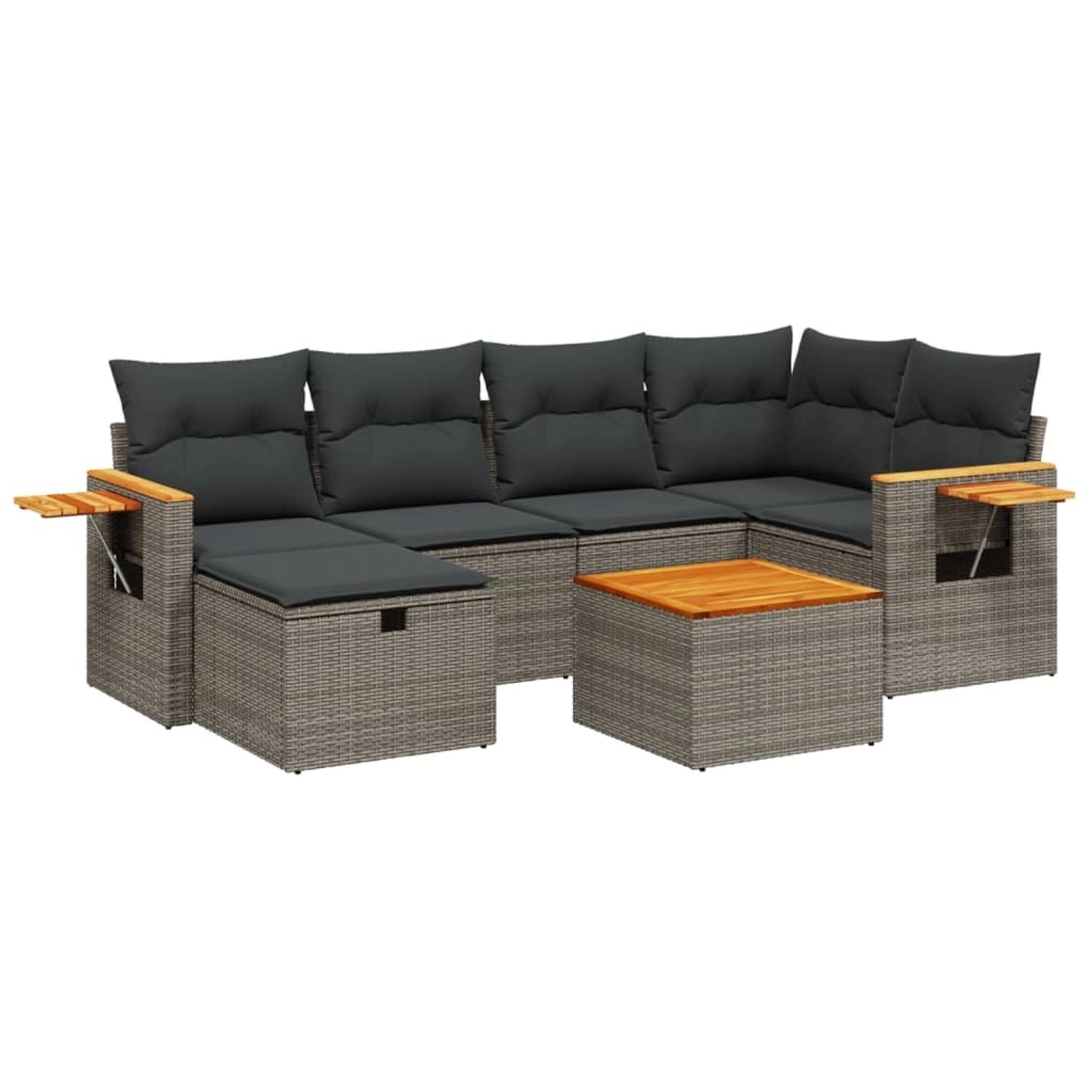 vidaXL 7-Tlg Garten-Sofagarnitur mit Kissen Grau Poly Rattan 3265526 günstig online kaufen
