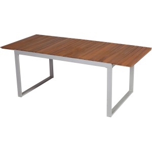 Rechteckiger, ausziehbarer Gartentisch Naxos von Merxx, braune Holzoptik mit silbernem Gestell.