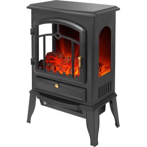 Schwarzer El Fuego Elektrokamin Como mit Heizung und Flammeneffekt.