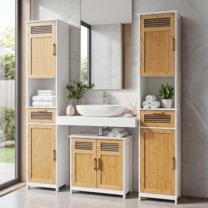 MCW Badezimmerset A85  Badmöbel 2x Hochschrank Waschbeckenunterschank