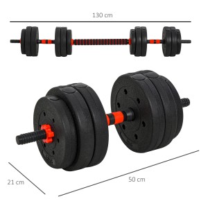 HOMCOM Hantelset, verstellbar, mit Gewichten und Verbindungsstück zur Langhantel. Ideal für Sport & Fitness.