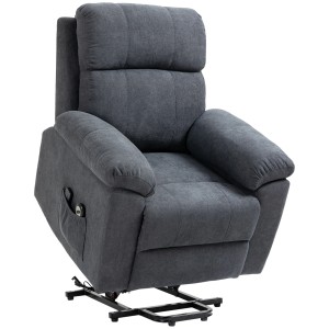 Grauer HOMCOM Sessel mit Aufstehhilfe aus Leinen, Polyester und Stahl.