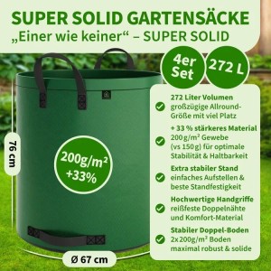 TTL GARDEN Gartensack 4er Set, 272L, grün, reißfest für Gartenabfälle wie Laub und Gras.