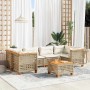 Beige 7-tlg. vidaXL Garten-Sofagarnitur mit Kissen aus Polyrattan. Gartenmöbel-Set mit Tisch und cremeweißen Kissen.