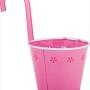Pinker Hänge-Übertopf aus Metall mit Blumenmuster für Balkon und Terrasse.