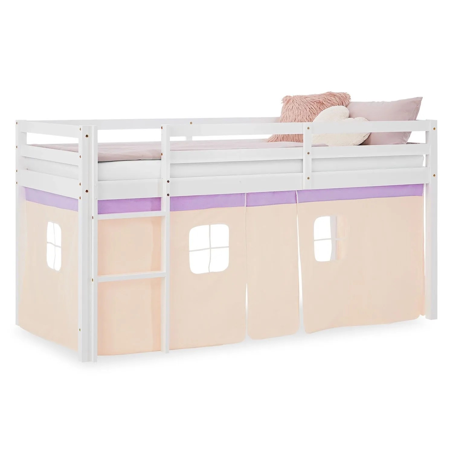 Homestyle4u Hochbett 90x200 Vorhang Lila Kinderbett 2948