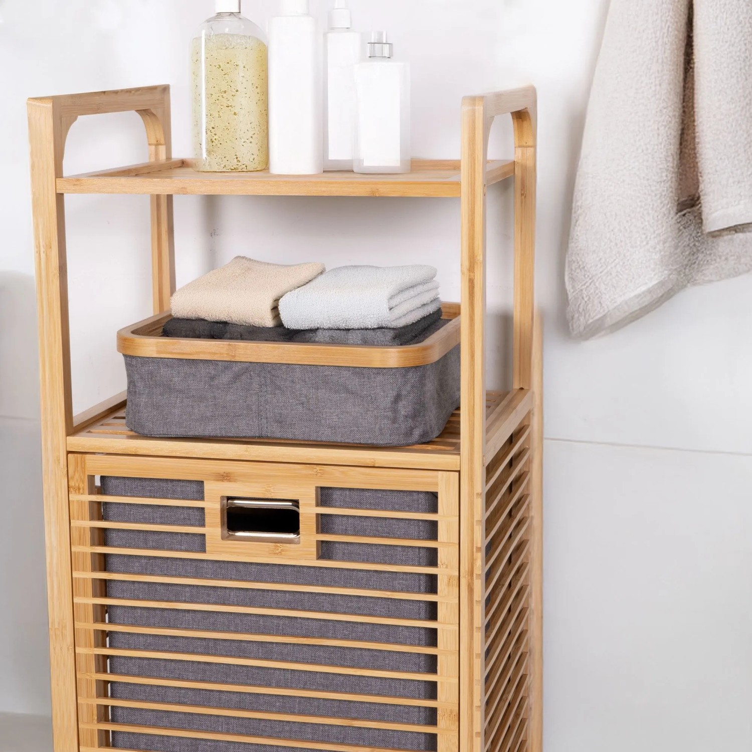 osoltus 2x Regal Box Badezimmer Nelson Bambus Aufbewahrungskorb Grau 4 Fächer_2