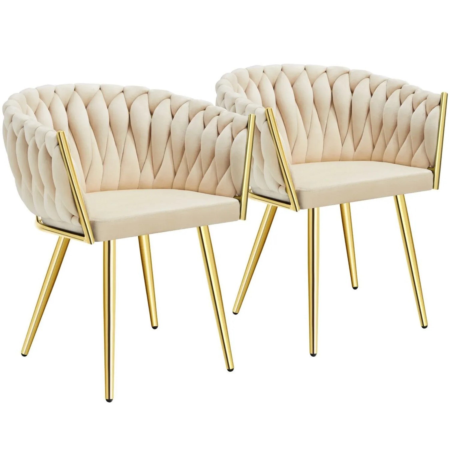 Tectake Set Esszimmerstuhl Astano Gepolstert  Mit Samtbezug  Knotendesign Durchgehende Lehne 2Er Set 55 x 60 50 x 75 cm Sandfarben Gold