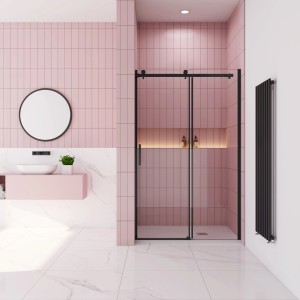AICA Schiebetür Duschkabine 120x200cm, schwarzer Rahmen, 8mm ESG-Glas. Nischentür für Dusche.