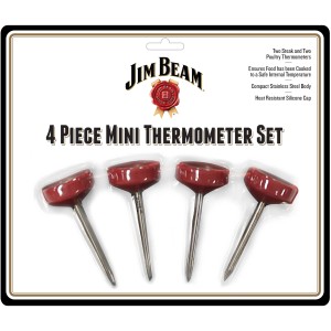 Jim Beam Minithermometer-Set, 4-teilig für Steak und Geflügel, aus Edelstahl und Silikon.