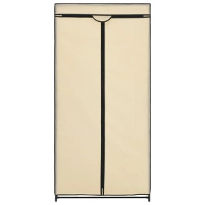 Cremefarbener vidaXL Kleiderschrank (75x50x160 cm) mit Stoffbezug und Reißverschluss.