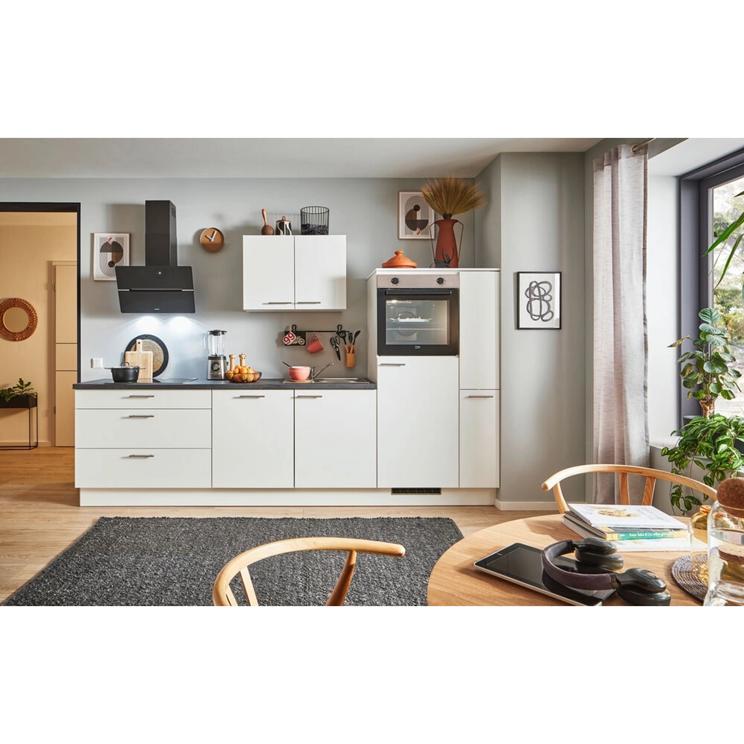 pino Küchenzeile 290 cm Weiß Anschlag rechts 1 Geräte-, 1 Apothekerschrank günstig online kaufen