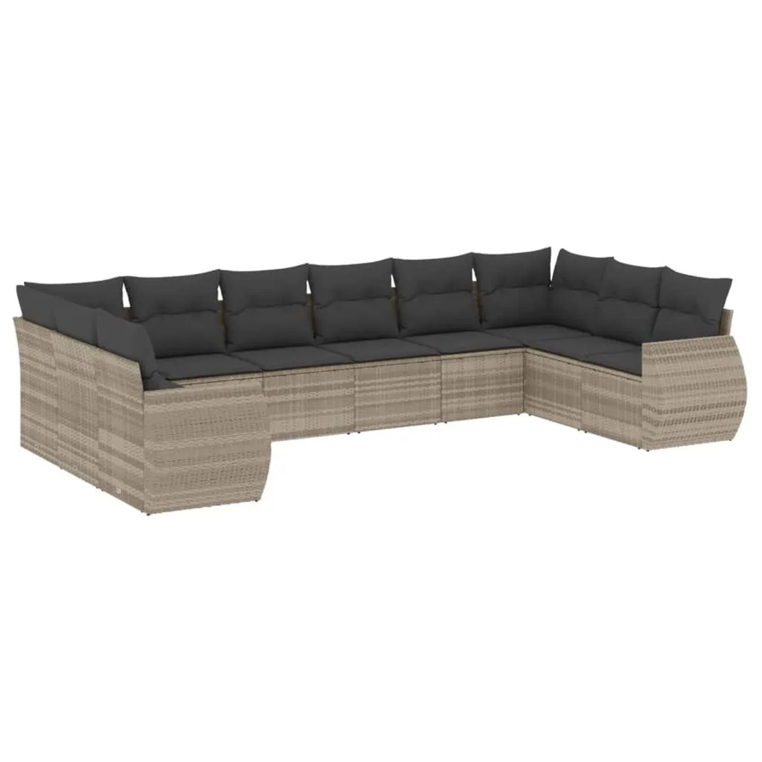 vidaXL 10-Tlg Garten-Sofagarnitur mit Kissen Hellgrau Poly Rattan 3221871 günstig online kaufen