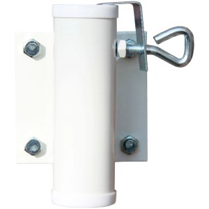 Weißer Videx Garden Sonnenschirmhalter Typ D zum Andübeln für Mauer oder Balkon.