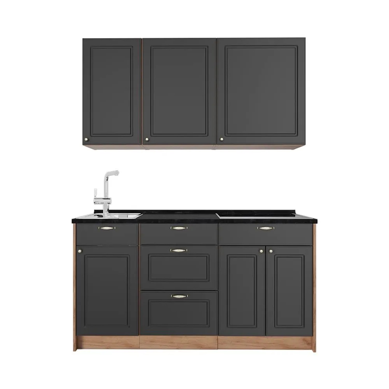 Vicco Singleküche Fame-Line Anthrazit-Gold Landhaus/Goldkraft Eiche 150 x 82 AP Anthrazit Art Nr 64775