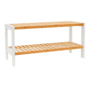 DuneDesign Schuhregal aus Bambus, weiß, mit zwei Ablagen für bis zu 8 Paar Schuhe.