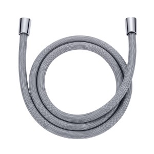 Grauer RST Chromalux Zero Brauseschlauch, 150 cm, mit Chrom-Anschlüssen.