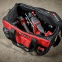 Offene Einhell Werkzeugtasche (56cm) in Rot-Schwarz, gefüllt mit Werkzeugen.
